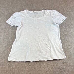 Notation Women's Elegant Casual Summer White Lace Sleeve Top Tee Size M NWT